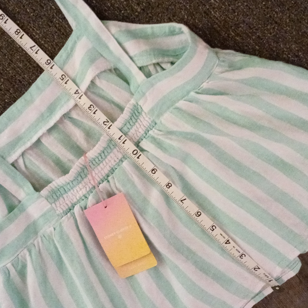 🆕️ 🌴Stoney Clover x Target🌴 - Green/White Stripe Linen Blend Tie Shoulder Top - Picture 10 of 10